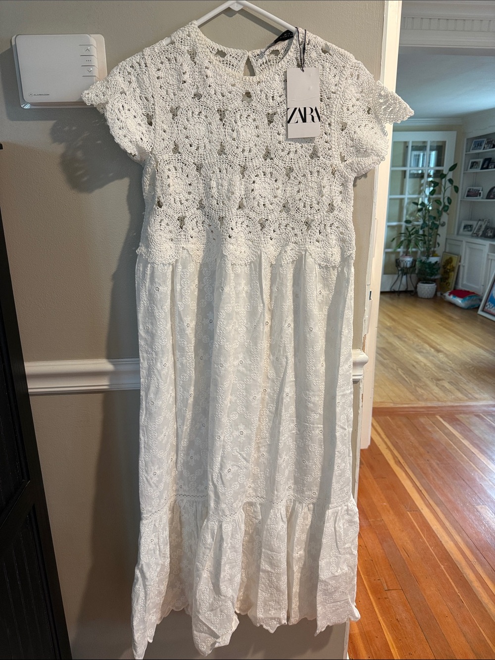 ZARA White Crochet Bodice Eyelet Maxi Dress